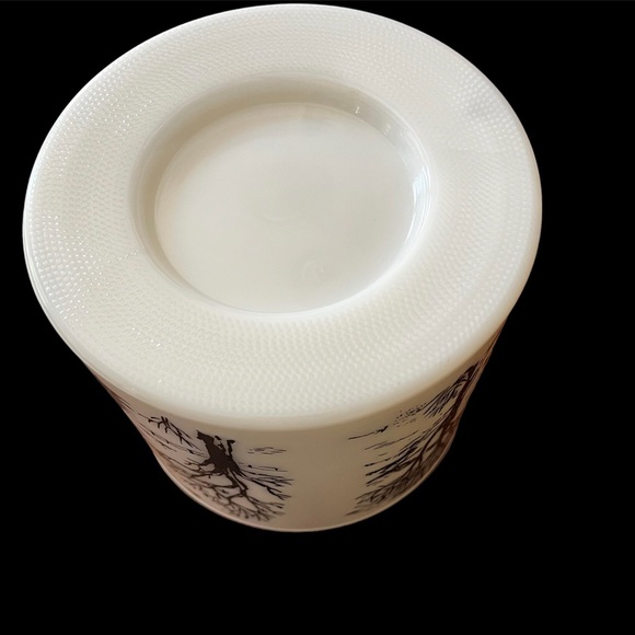 Vintage, Midcentury, Milk Glass Canister w/ Black & White Winter Scene - Picture 3 of 5